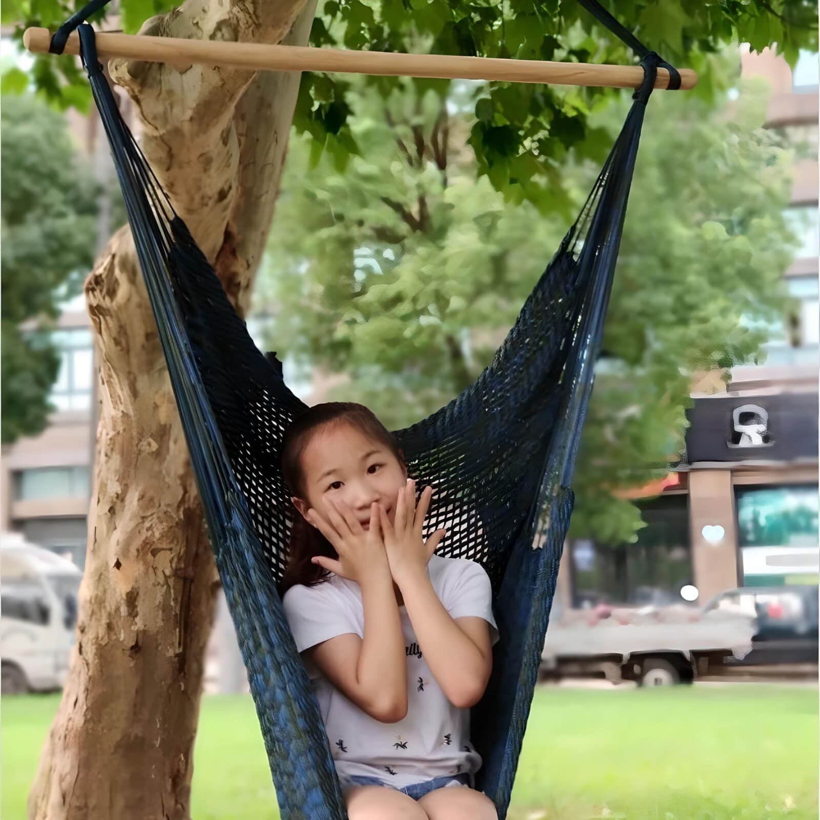 a-front-view-of-girl-sitting-in-a-Caribbean-hammocks