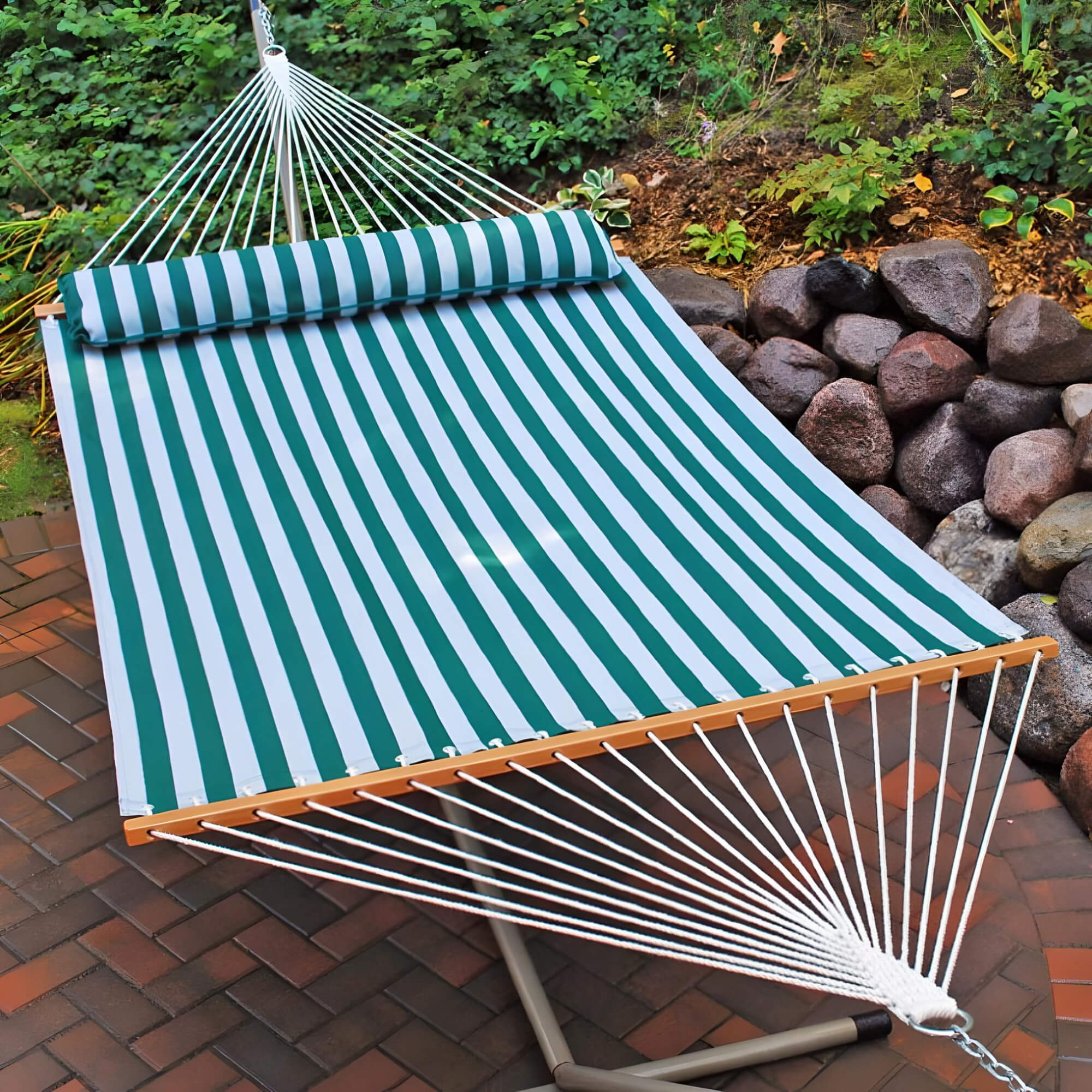 greenand-white-color-2-person-hammock-with-stand